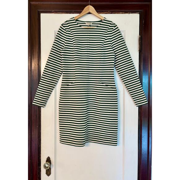 Boden Dark Green and White Stripe Long Sleeve Midi Dress- Size 8 Medium - Picture 1 of 5